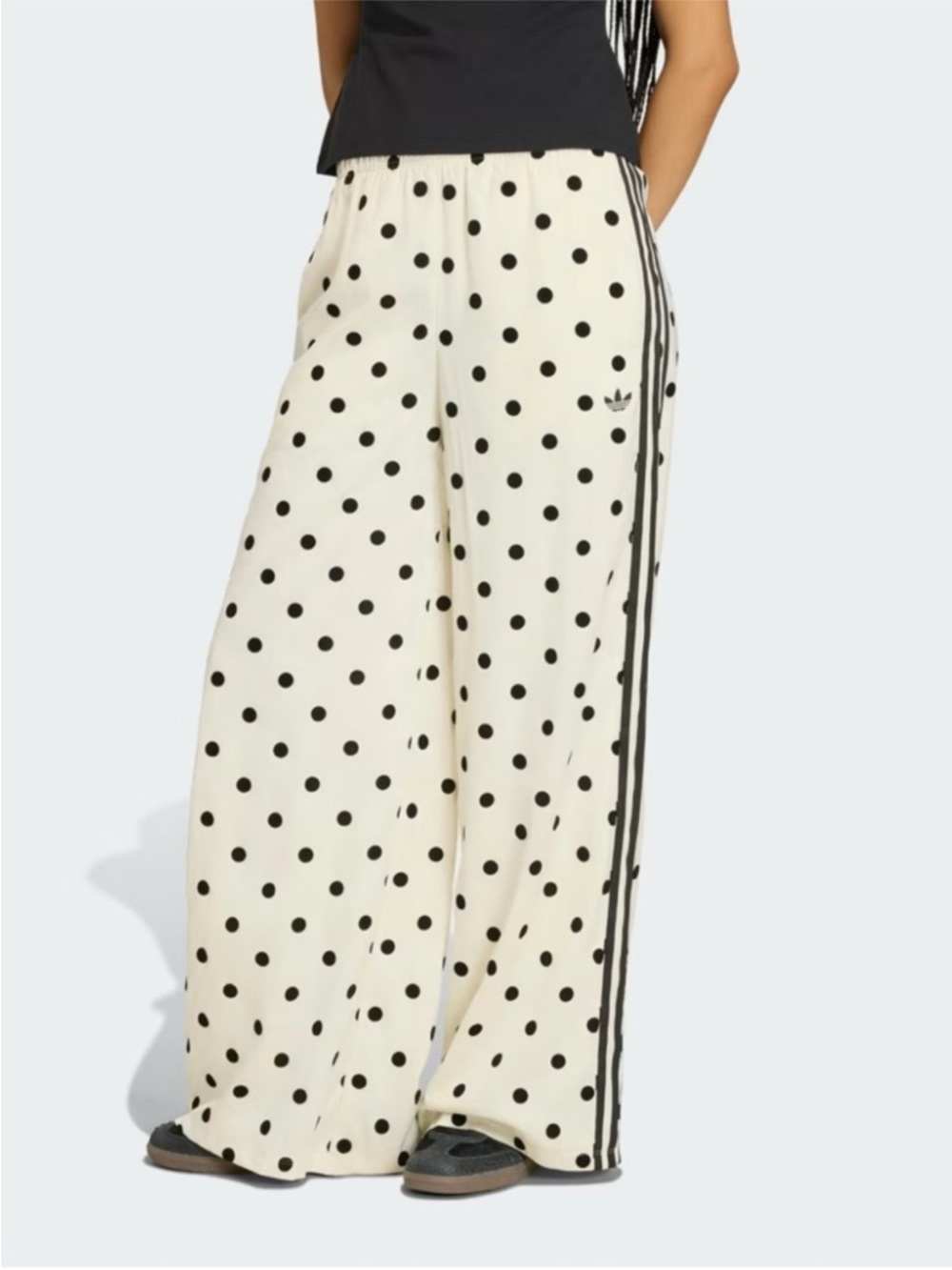 NWT Adidas Off White Satin Polka Dot Wide Leg Pants Size Small
